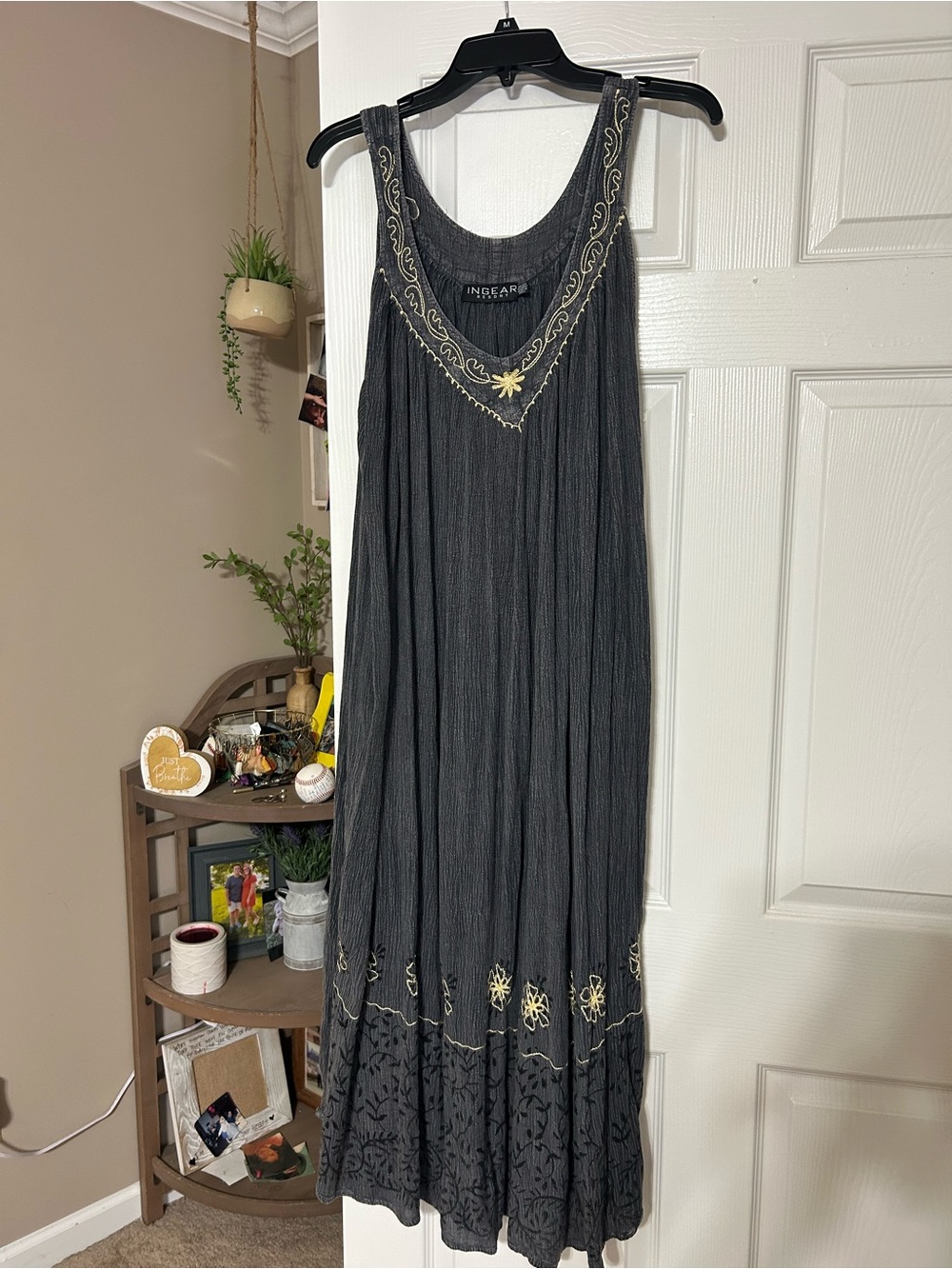 INGEAR Black Maxi Dress with Gold Embroidered Accents